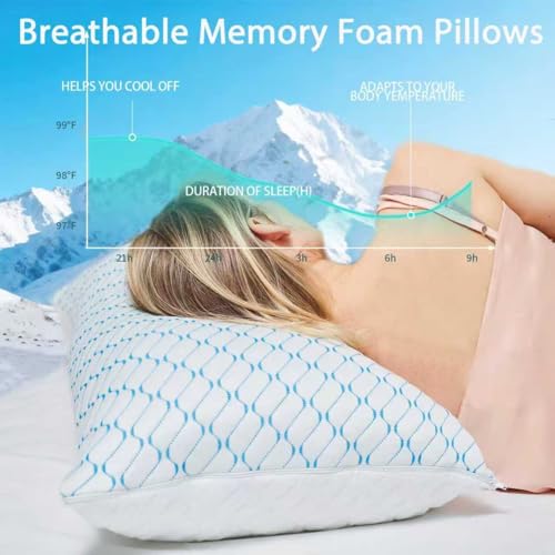 VAINOC Memory Foam Pillows King Size Set of 2,Adjustable Cooling Firm Pillow for Side Back Stomach Sleepers with Washable Removable Cover - Image 2