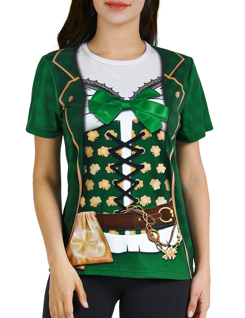 Funny World St Patricks Day Shirt Women's Leprechaun Costume Irish Clover T-Shirts, Large, Green - Image 1