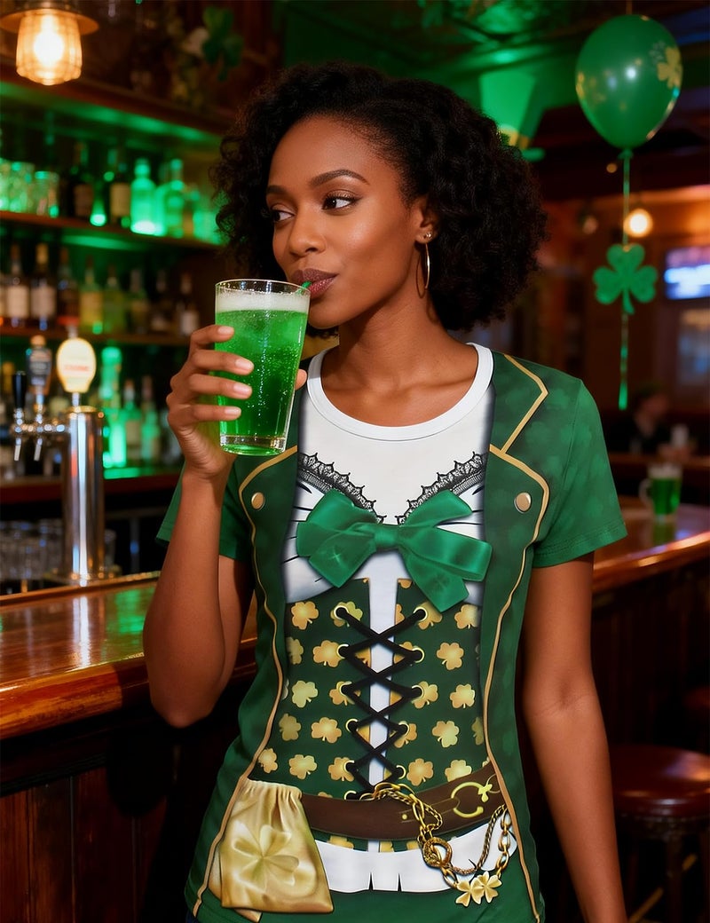 Funny World St Patricks Day Shirt Women's Leprechaun Costume Irish Clover T-Shirts, Large, Green - Image 3