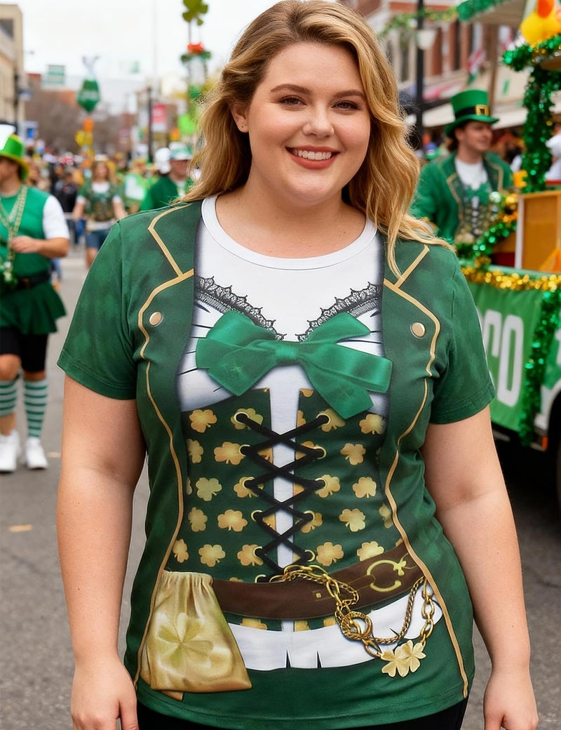 Funny World St Patricks Day Shirt Women's Leprechaun Costume Irish Clover T-Shirts, Large, Green - Image 2