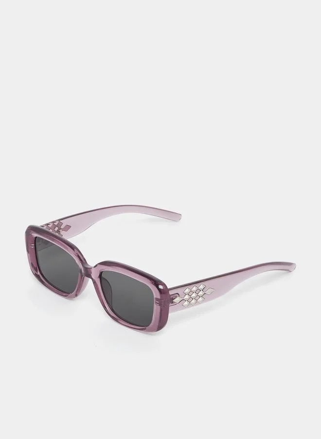 Styli Full Rim Rectangle Sunglasses with Embellished Temple Detail