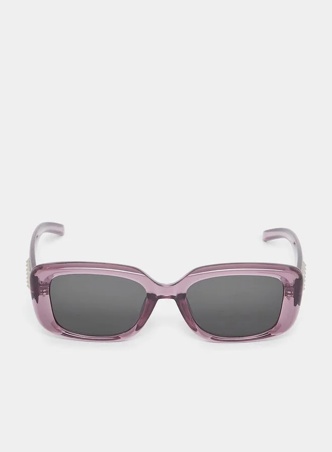 Styli Full Rim Rectangle Sunglasses with Embellished Temple Detail