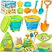 DUDUCOFU Collapsible Beach Sand Toys for Kids Toddlers Collapsible Sand Bucket with Sifter Shovels Set with Mesh Bag and Sand Molds Travel Beach Sandbox Toys for Boys Girls 3 4 5 6 7 8 9 10 - Image 3