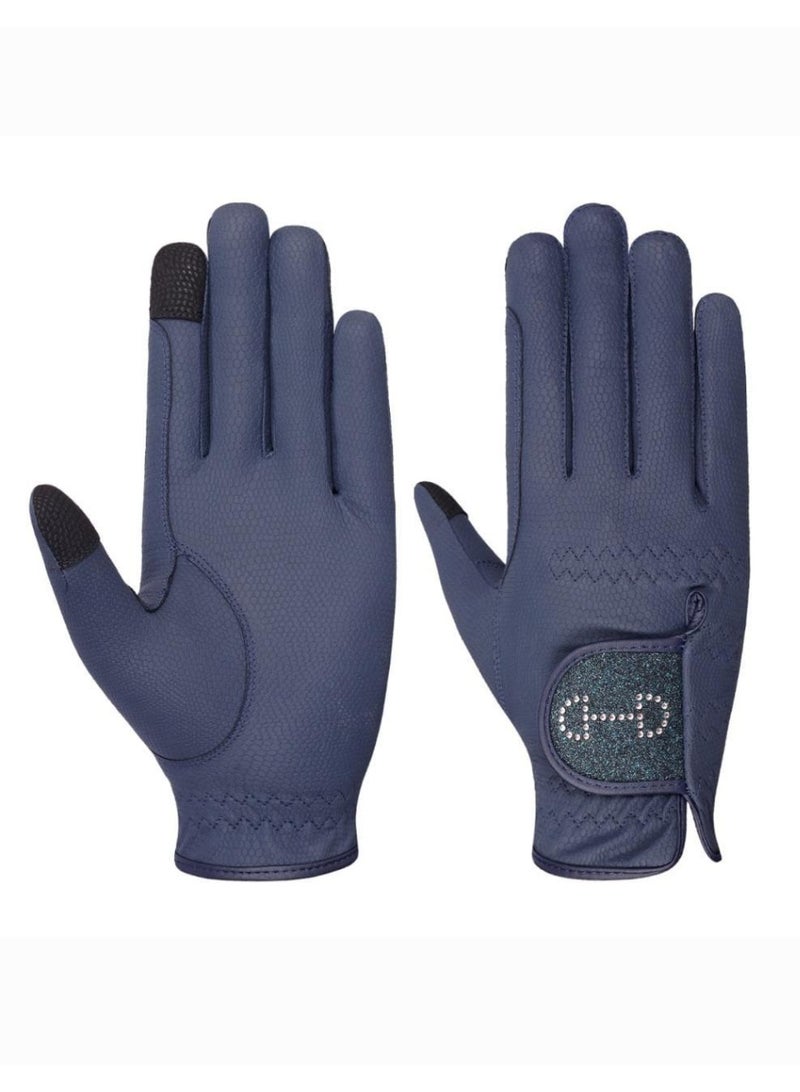 FZ Women's Navy Riding Gloves with BlingBling Detail