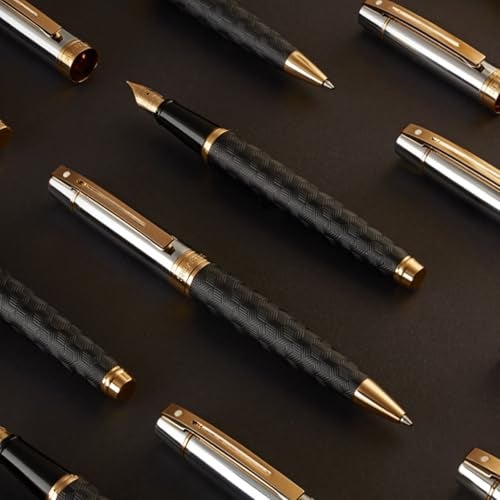 Sheaffer 300 Ballpoint Pen E9347 Engraved Matt Black Barrel and Shiny Chrome Cap with PVD Gold Trims Premium Ballpoint Pen - Image 3