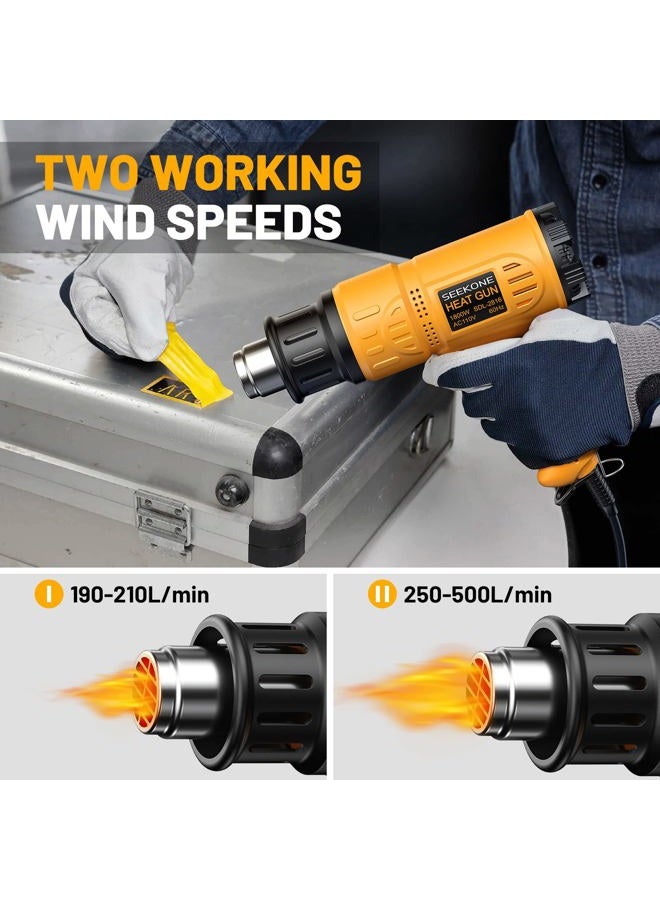 SEEKONE Heat Gun 1800W Heavy Duty Hot Air Gun Kit With Carry Case Variable Temperature Control 122℉~1112℉（50℃- 600℃） Overload Protection with 4 Nozzles for Crafts, Shrinking PVC, Stripping Paint - Image 3