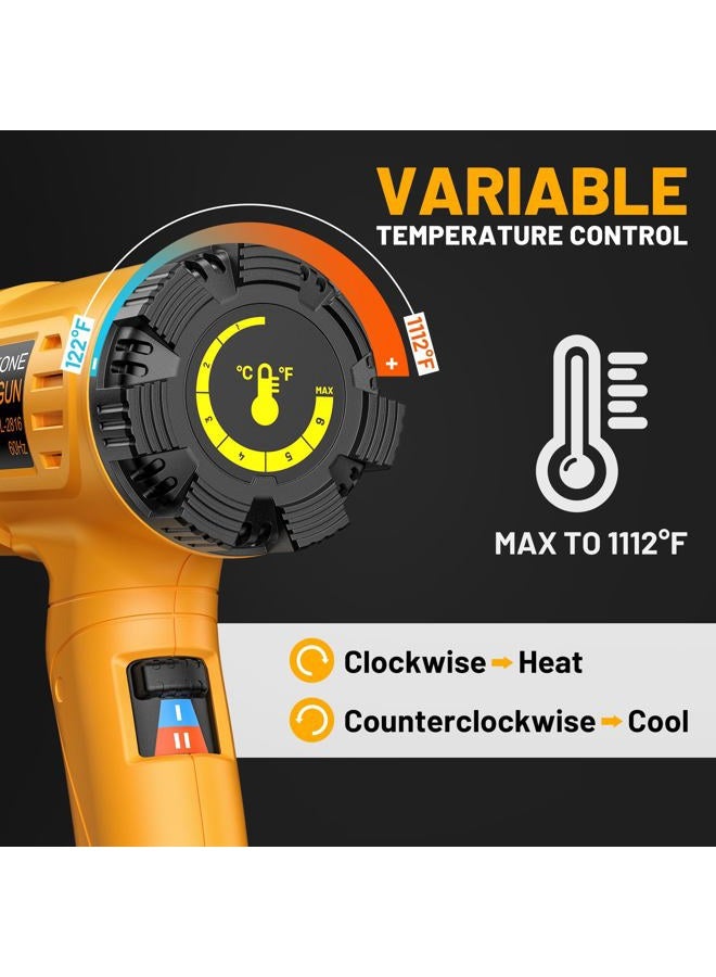 SEEKONE Heat Gun 1800W Heavy Duty Hot Air Gun Kit With Carry Case Variable Temperature Control 122℉~1112℉（50℃- 600℃） Overload Protection with 4 Nozzles for Crafts, Shrinking PVC, Stripping Paint - Image 4