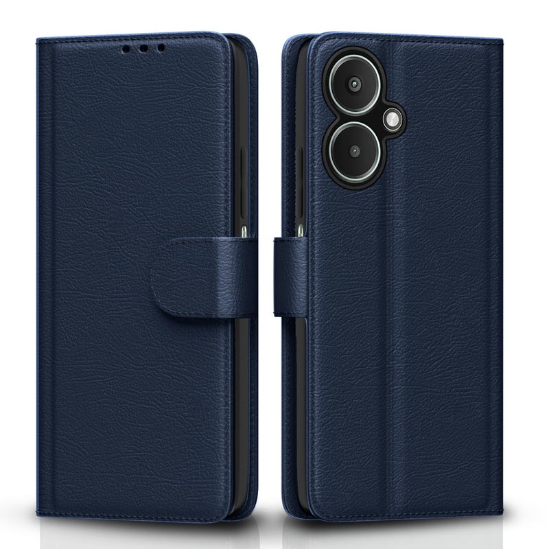 Pikkme Flip Cover Leather Finish | Inside TPU with Card Pockets | Wallet Stand and Shock Proof | Complete Protection Flip Case for Redmi 13C 5G(Blue) - Image 1