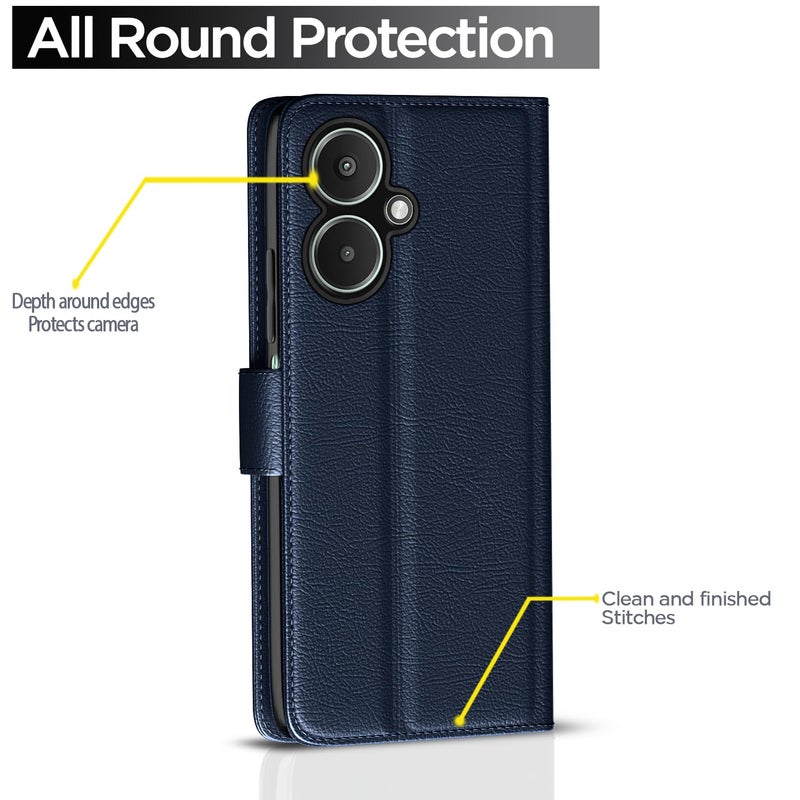Pikkme Flip Cover Leather Finish | Inside TPU with Card Pockets | Wallet Stand and Shock Proof | Complete Protection Flip Case for Redmi 13C 5G(Blue) - Image 4