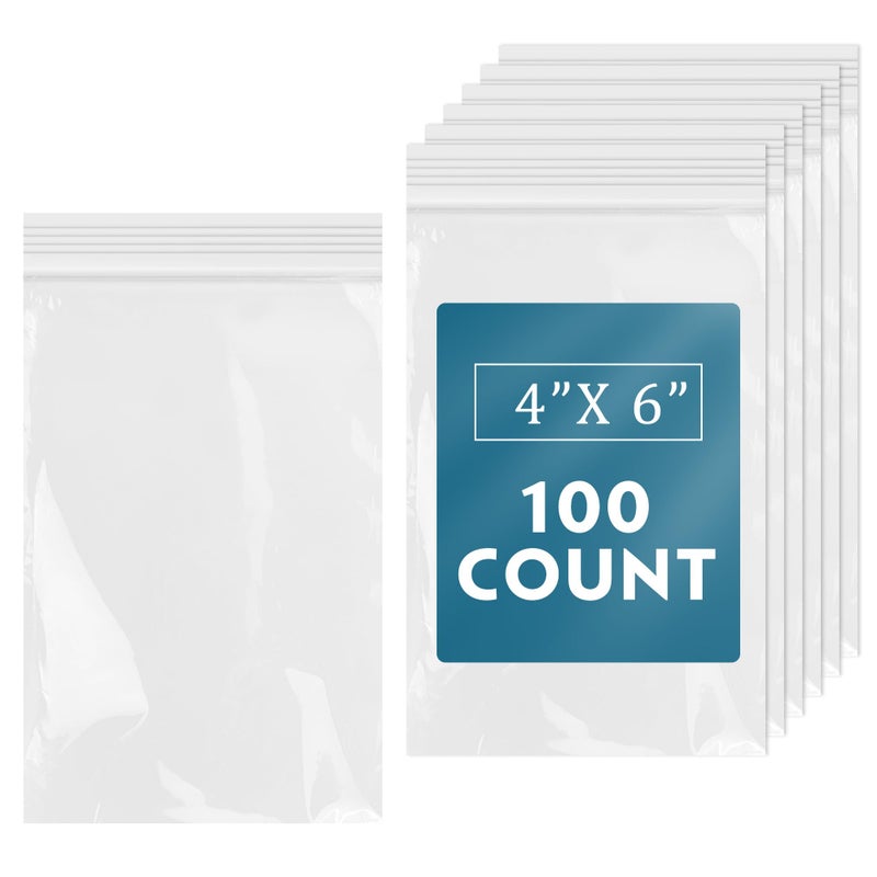 WEPOLY - 4" x 6"(100 Count) Small Zip Bags - 2 Mil Clear Plastic Reclosable Zipper Bags for Photo, Jewelry, Bakery, Treats, Party Favors - Image 1