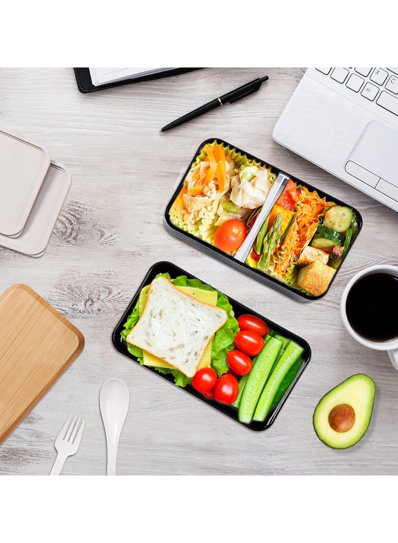 Bento Box, Adult Lunch Box with Compartments for Women & Men,(47oz) Stackable Japanese Bento Lunchbox,Rectangle Lunchable Food Container with Utensil Set (Black)
