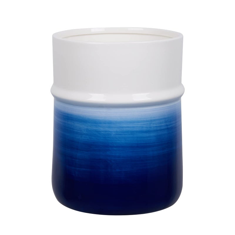 Decorative Round Small Trash Can Wastebasket Garbage Container Bin for Bathrooms Powder Rooms Kitchens Home OfficesHand Painted Navy BlueCeramic