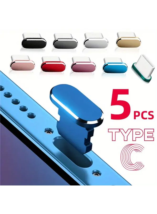 5 قطع سدادات غبار منفذ USB-C الأزرق، أغطية واقية عالمية لمنفذ شحن الهاتف - Image 2