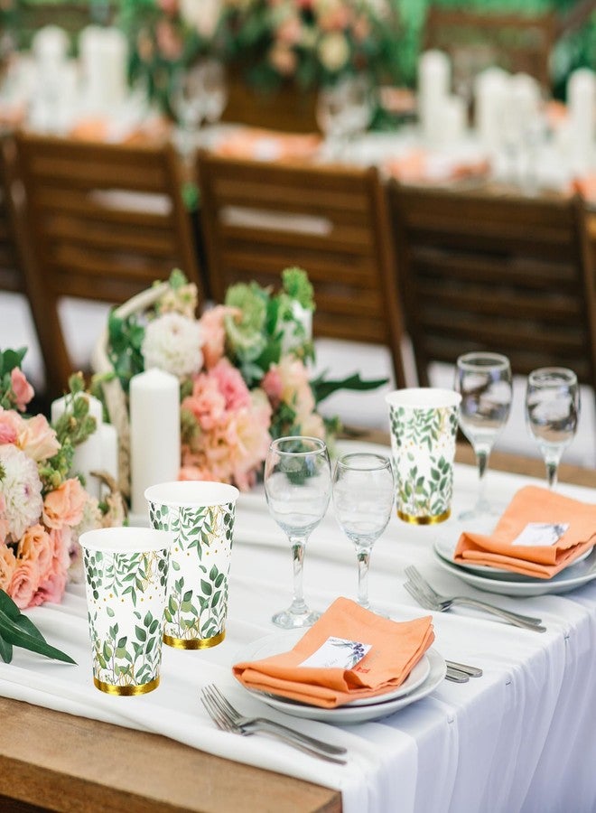 Whaline أكواب يوكاليبتوس 50 قطعة من واهلين، أكواب ورقية خضراء سعة 9 أونصات، أكواب قهوة ورقية ذهبية للتخلص منها، أكواب شرب لحفلات موضوع مخلوقات الغابة، للمشروبات الباردة والساخنة، لعيد الميلاد، الزفاف، حفلة العروس، مستلزمات الحفلات - Image 4