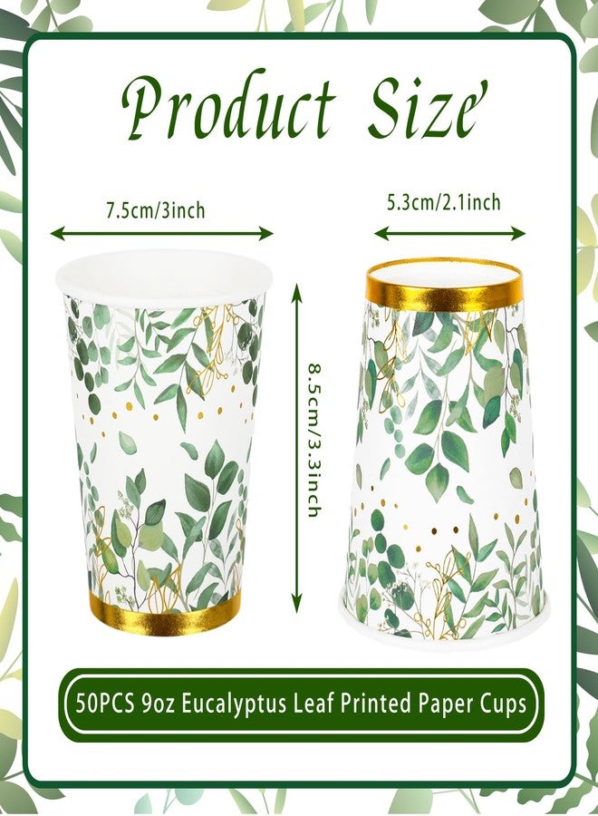 Whaline أكواب يوكاليبتوس 50 قطعة من واهلين، أكواب ورقية خضراء سعة 9 أونصات، أكواب قهوة ورقية ذهبية للتخلص منها، أكواب شرب لحفلات موضوع مخلوقات الغابة، للمشروبات الباردة والساخنة، لعيد الميلاد، الزفاف، حفلة العروس، مستلزمات الحفلات - Image 2