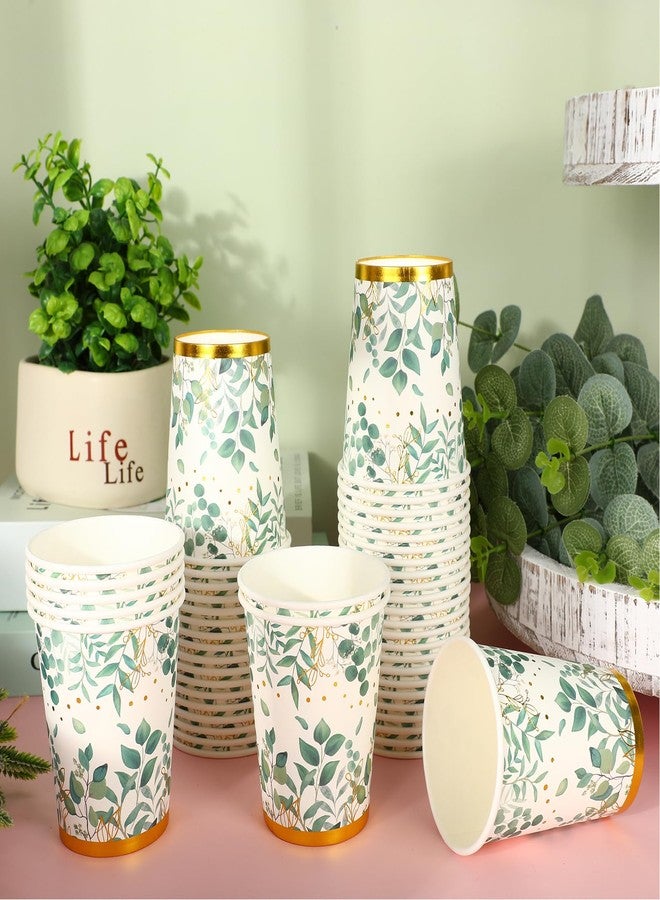 Whaline أكواب يوكاليبتوس 50 قطعة من واهلين، أكواب ورقية خضراء سعة 9 أونصات، أكواب قهوة ورقية ذهبية للتخلص منها، أكواب شرب لحفلات موضوع مخلوقات الغابة، للمشروبات الباردة والساخنة، لعيد الميلاد، الزفاف، حفلة العروس، مستلزمات الحفلات - Image 5