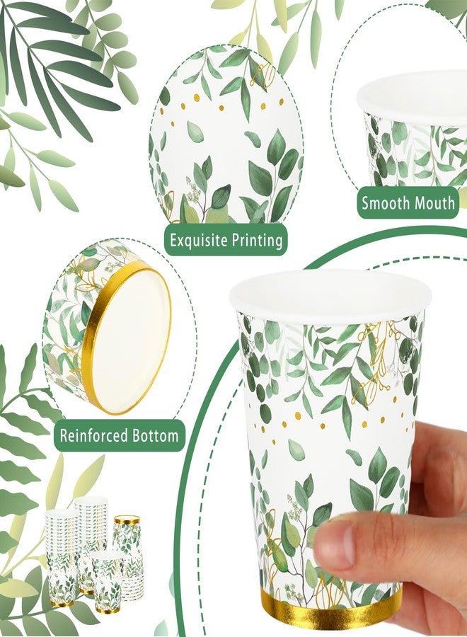 Whaline أكواب يوكاليبتوس 50 قطعة من واهلين، أكواب ورقية خضراء سعة 9 أونصات، أكواب قهوة ورقية ذهبية للتخلص منها، أكواب شرب لحفلات موضوع مخلوقات الغابة، للمشروبات الباردة والساخنة، لعيد الميلاد، الزفاف، حفلة العروس، مستلزمات الحفلات - Image 3
