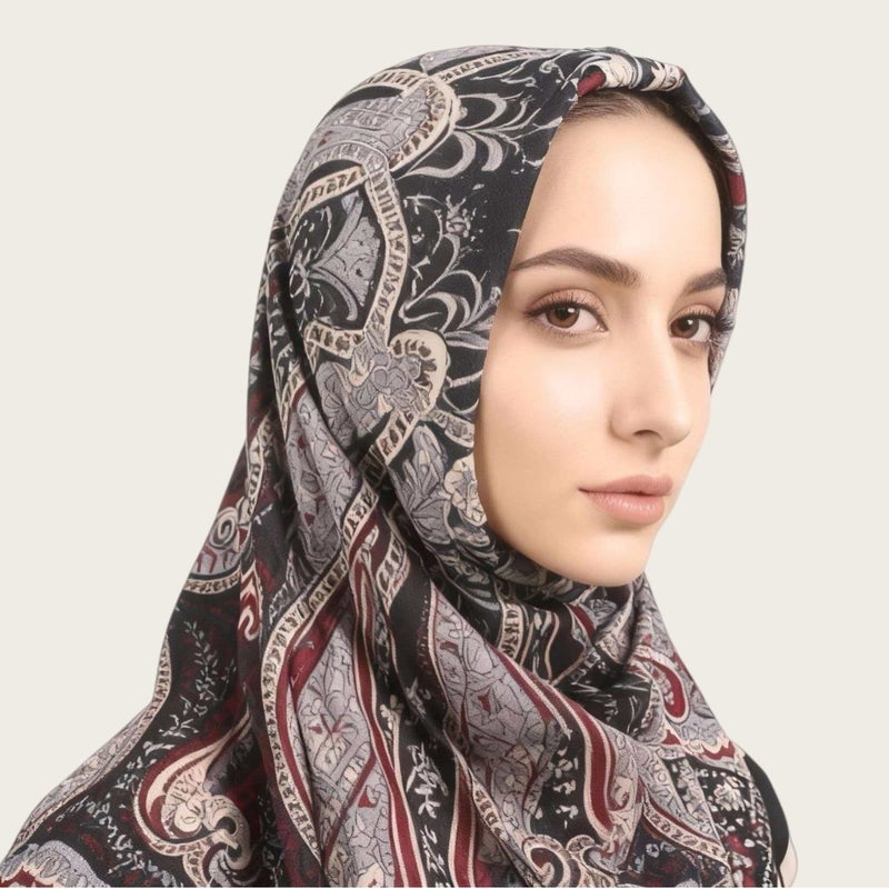 وشاح مربع من النايلون المطاطي الناعم بطباعة زهرية رقمية، مقاس 110×110 سم - Image 1