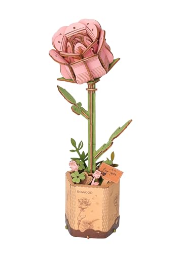 rowood Artifical FlowerWood Flower Building Toy SetMothers DayValentines DayTeachers DayThanksgiving DayChristmasBirthday Gift for MomWomenGrandmaWifeHerPink Rose TW041 - Image 1