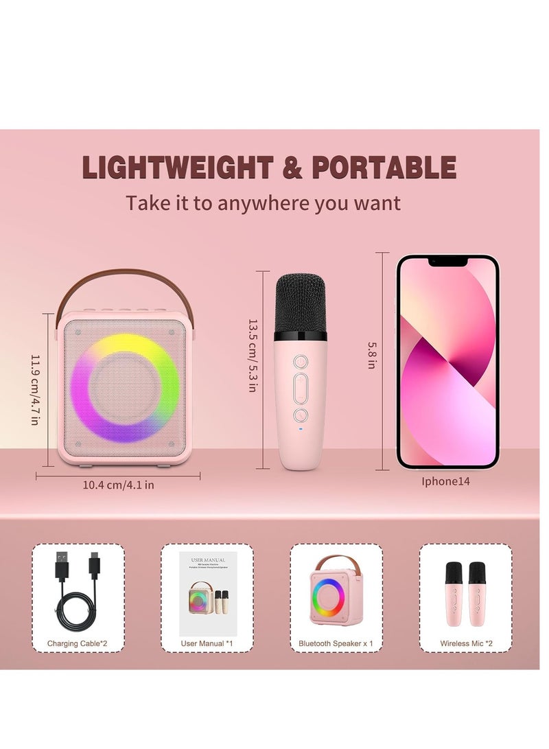 ELTRAZONE Ankuka Karaoke Toys for Kids & Adults with 2 Microphones, Portable Karaoke Machine with LED Light and Voice Changing Effects, Gifts for Age 3-18 Kids Boys Girls Families Birthday Party (Pink) - Image 2
