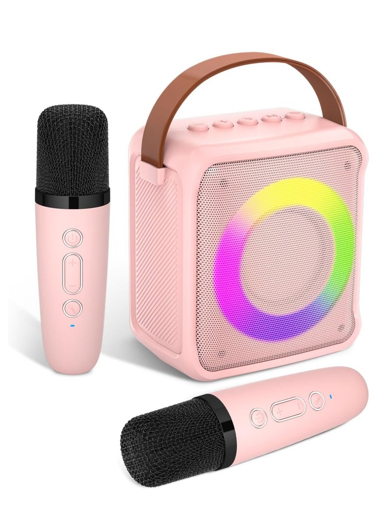 ELTRAZONE Ankuka Karaoke Toys for Kids & Adults with 2 Microphones, Portable Karaoke Machine with LED Light and Voice Changing Effects, Gifts for Age 3-18 Kids Boys Girls Families Birthday Party (Pink) - Image 1