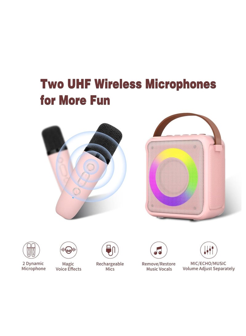 ELTRAZONE Ankuka Karaoke Toys for Kids & Adults with 2 Microphones, Portable Karaoke Machine with LED Light and Voice Changing Effects, Gifts for Age 3-18 Kids Boys Girls Families Birthday Party (Pink) - Image 5