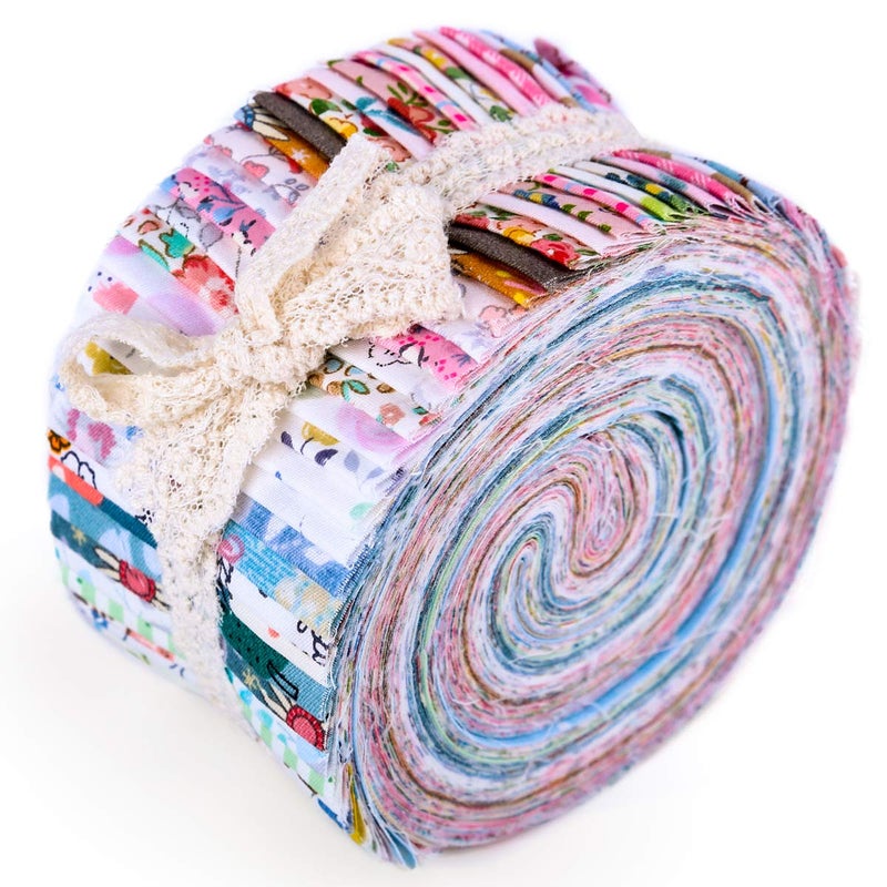 40 PCS Jelly Roll Fabric Floral Fabric Squares Patchwork Sewing Roll Soft Cotton Fabrics for Quilting Crafting Fabrics Strips Bundle for DIY Craft Decoration Cushions Tablecloths Making