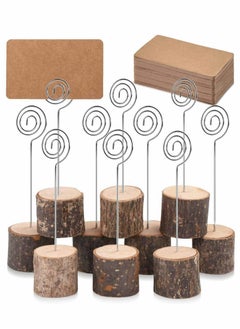 10 Pcs Place Card Holders Rustic Real Wood with Wooden Bark Table Card Holder, Note Clip for Pictures, Memo Name Cards Wedding Place Card Table Numbers Price Tags