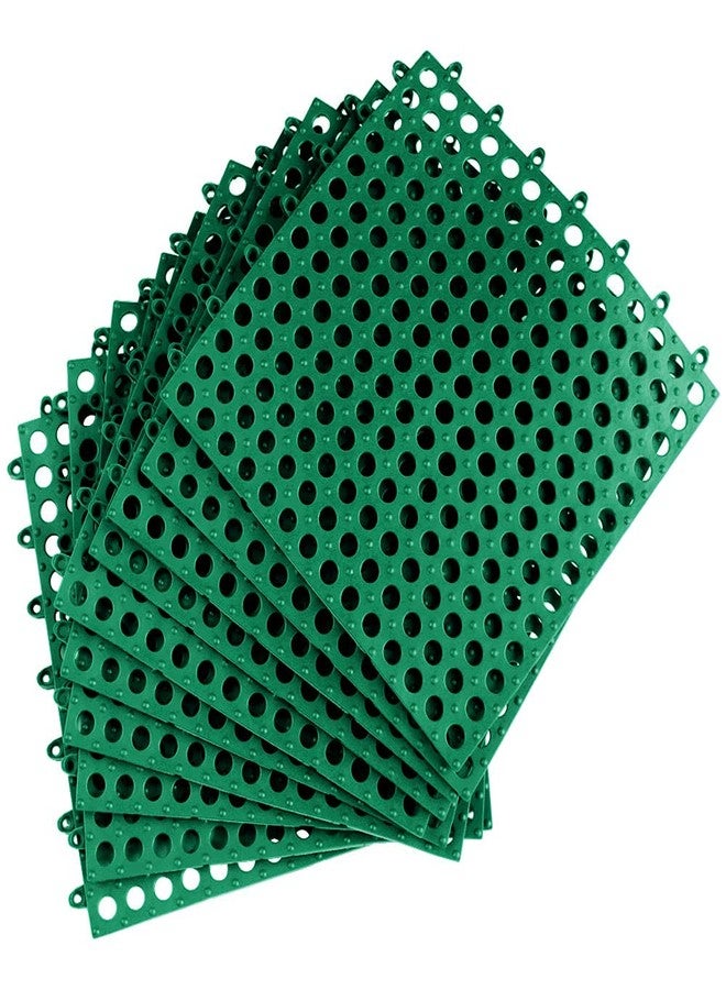 ALFEEL 10Pcs Interlocking Soft PVC Non-Slip Shower Mat Tile Splicing Waterproof Mat Drain Pool Shower Bath Kitchen Cushion 11.8" x 11.8" Mats Thin Type (11.8" x 11.8", Dark Green) - Image 1