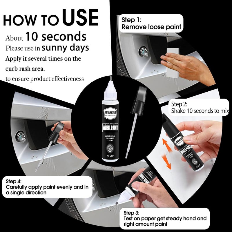 Jietamaseo Silver Rim Touch Up Paint - Wheel Repair Kit for Curb Rash, Quick and Easy Scratch Repair, Rim Paint for Car Gulf climate upgraded quality - Image 4