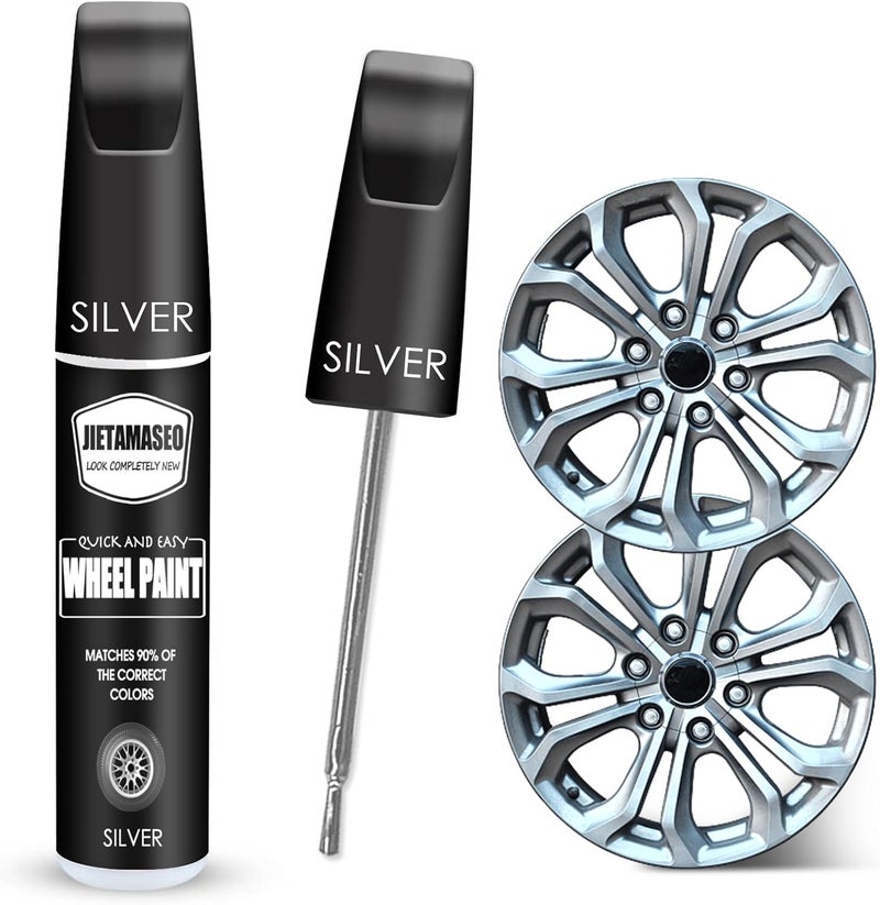 Jietamaseo Silver Rim Touch Up Paint - Wheel Repair Kit for Curb Rash, Quick and Easy Scratch Repair, Rim Paint for Car Gulf climate upgraded quality - Image 1