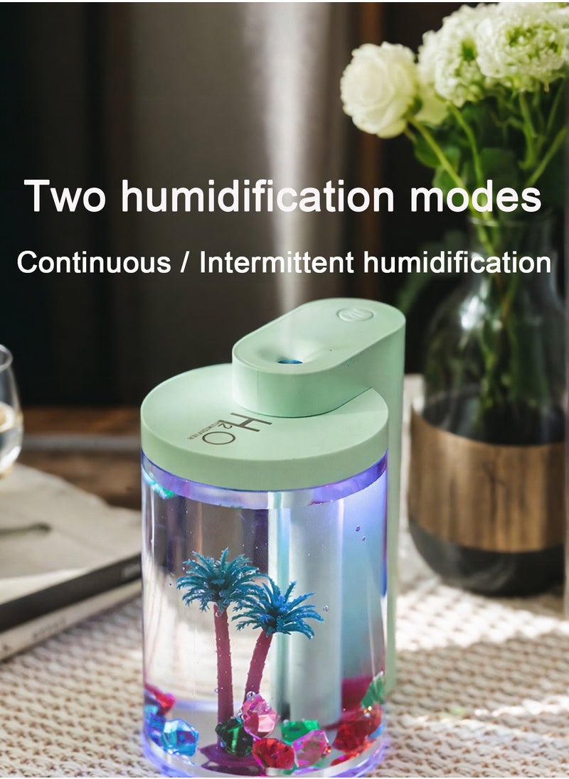 McmhyingPop - Portable Mini Humidifier with Microlandscape and Colorful Light, USB Personal Desktop Small Humidifier Perfect for Bedroom, Office, Car, 260ml, Green - Image 1