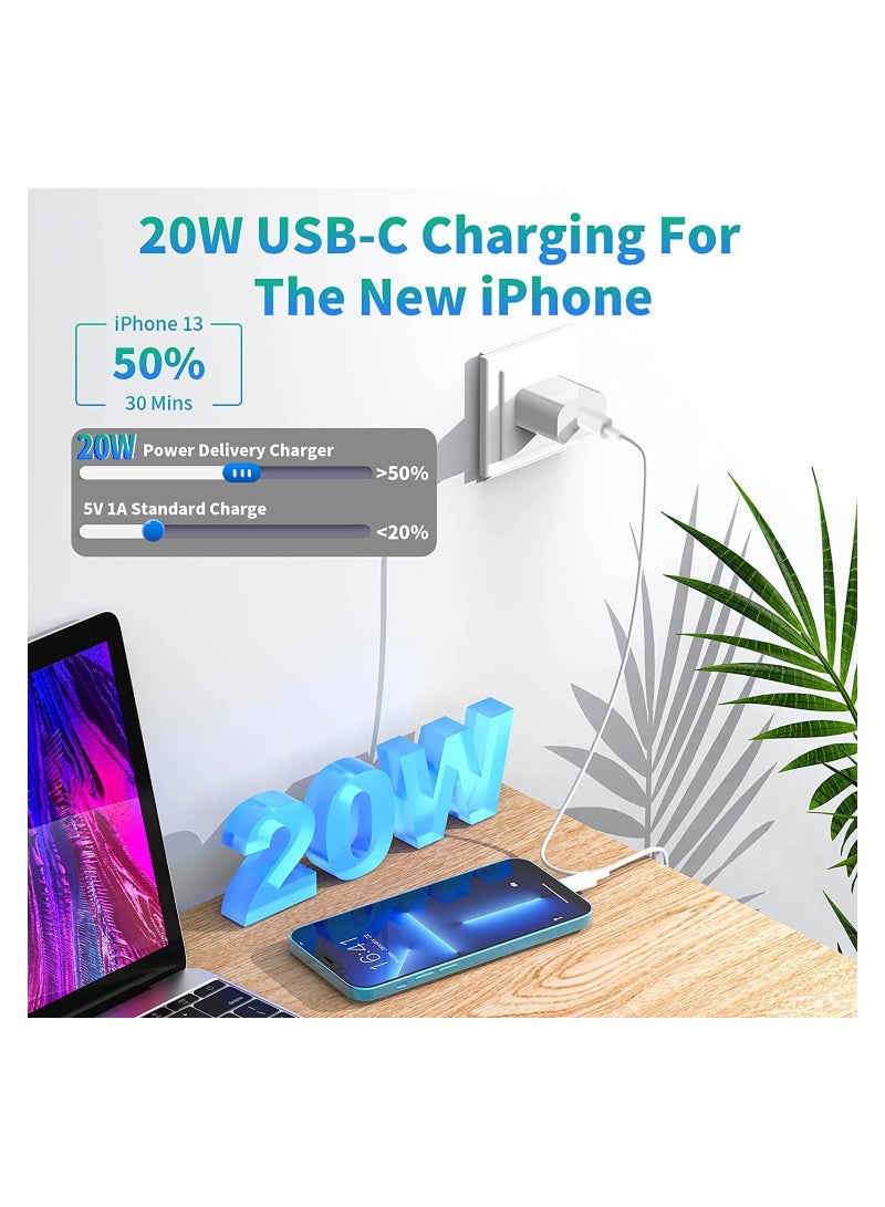 general USB C 20W Fast PD Wall Charger, 3.0 Quick Charging Dual-Port Power Adapter Compatible with iPhon 14 Pro/14 Pro Max/13 mini/12/11, New iPd 9, iPd mini 6, Galaxy S20 - White - Image 4