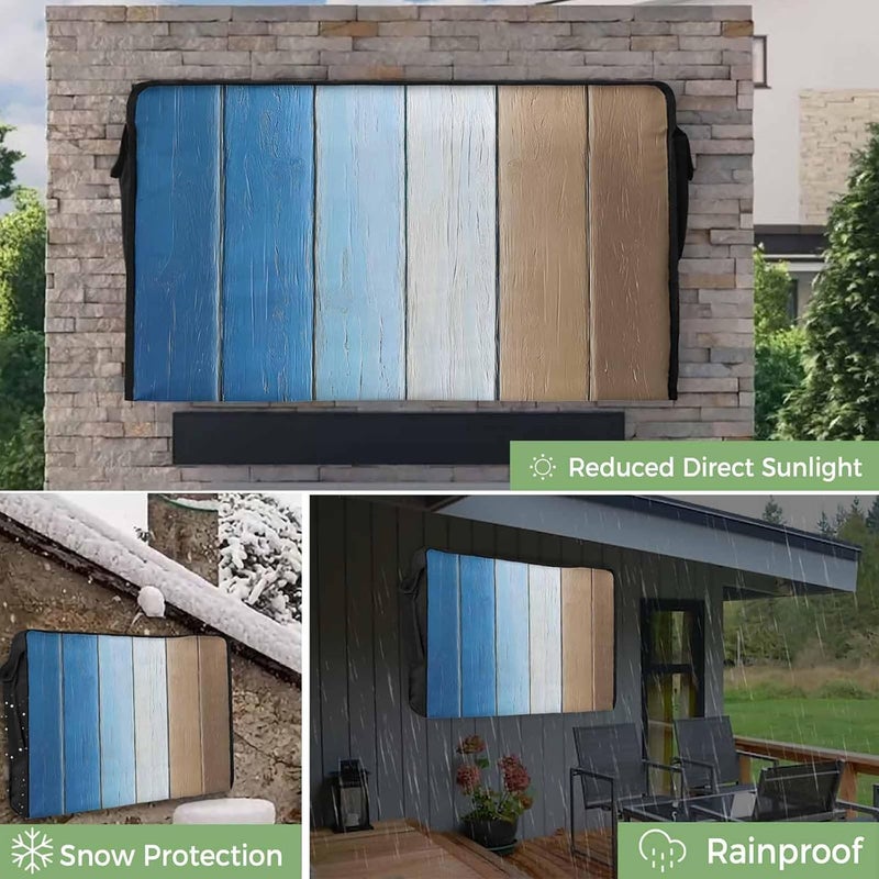 Blue Brown Waterproof Outdoor TV Cover, Gradient Wood Grain Farmhouse Retro Striped Outside Weatherproof TV Enclosures for 40 to 43 Inch LCD Television Shield Flat Screen Protectors - Image 3