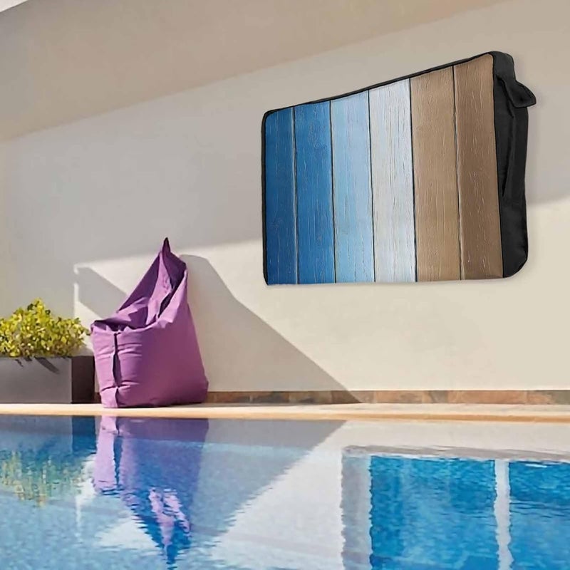 Blue Brown Waterproof Outdoor TV Cover, Gradient Wood Grain Farmhouse Retro Striped Outside Weatherproof TV Enclosures for 40 to 43 Inch LCD Television Shield Flat Screen Protectors - Image 4