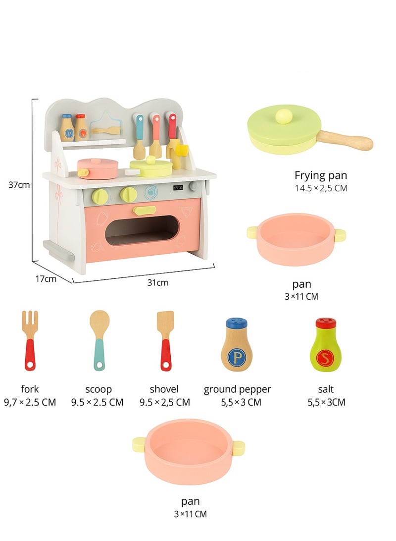 متجر 7 مطبخ ألعاب خشبي للأطفال مع أواني وملحقات – طقم مطبخ صغير يحتوي على مقلاة، قدر، أدوات طهي وتوابل – لعبة تعليمية ممتعة لتقليد الطبخ وتنمية الإبداع - Image 1