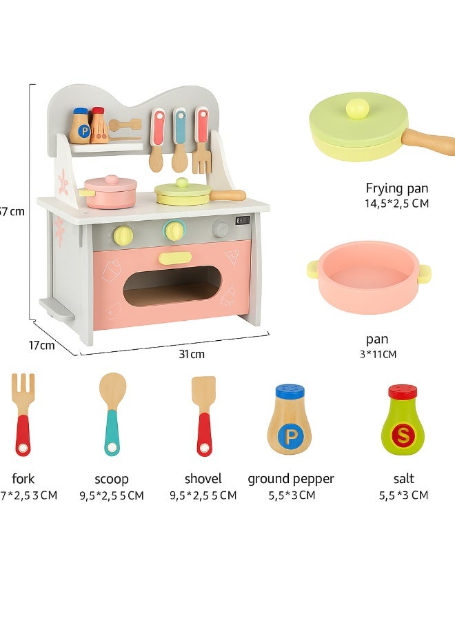 متجر 7 مطبخ ألعاب خشبي للأطفال مع أواني وملحقات – طقم مطبخ صغير يحتوي على مقلاة، قدر، أدوات طهي وتوابل – لعبة تعليمية ممتعة لتقليد الطبخ وتنمية الإبداع - Image 2