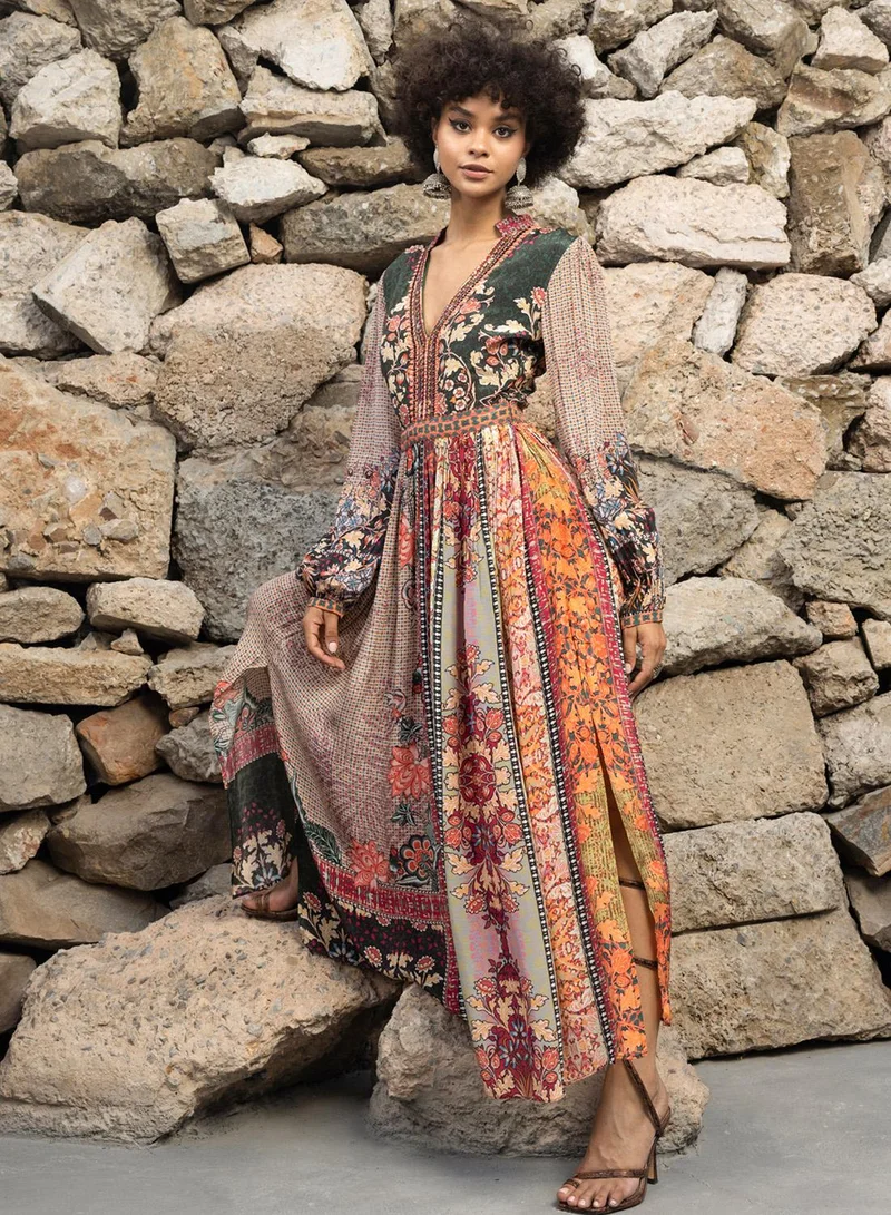 Bhanuni By Jyoti  APRICOT ORANGE AND HUNTER GREEN MAXI DRESS for Women | Best Price UAE