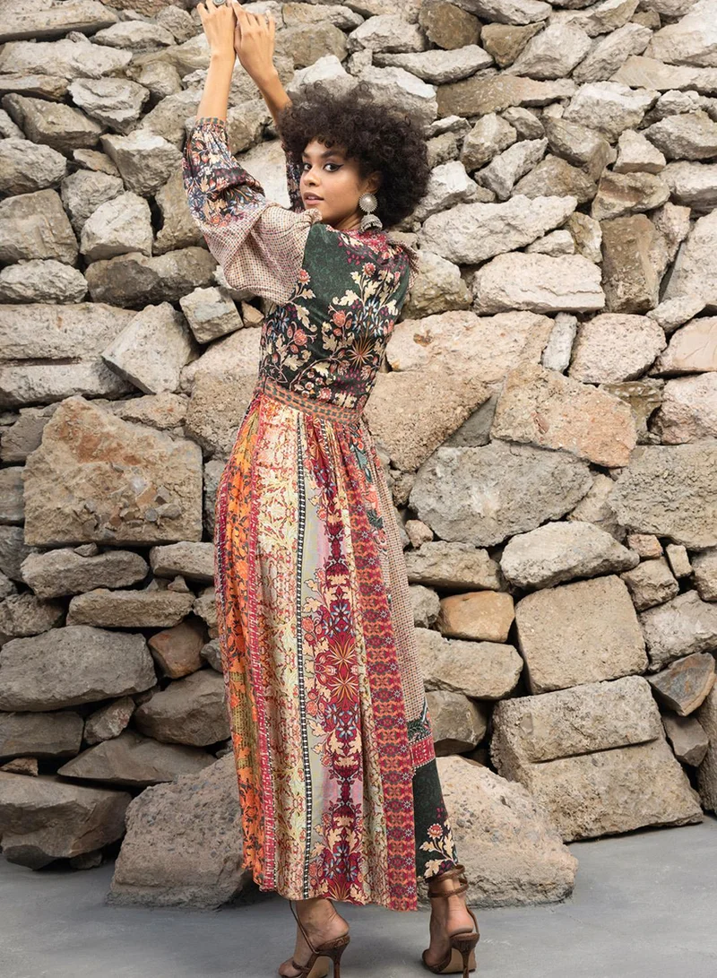 Bhanuni By Jyoti  APRICOT ORANGE AND HUNTER GREEN MAXI DRESS for Women | Best Price UAE