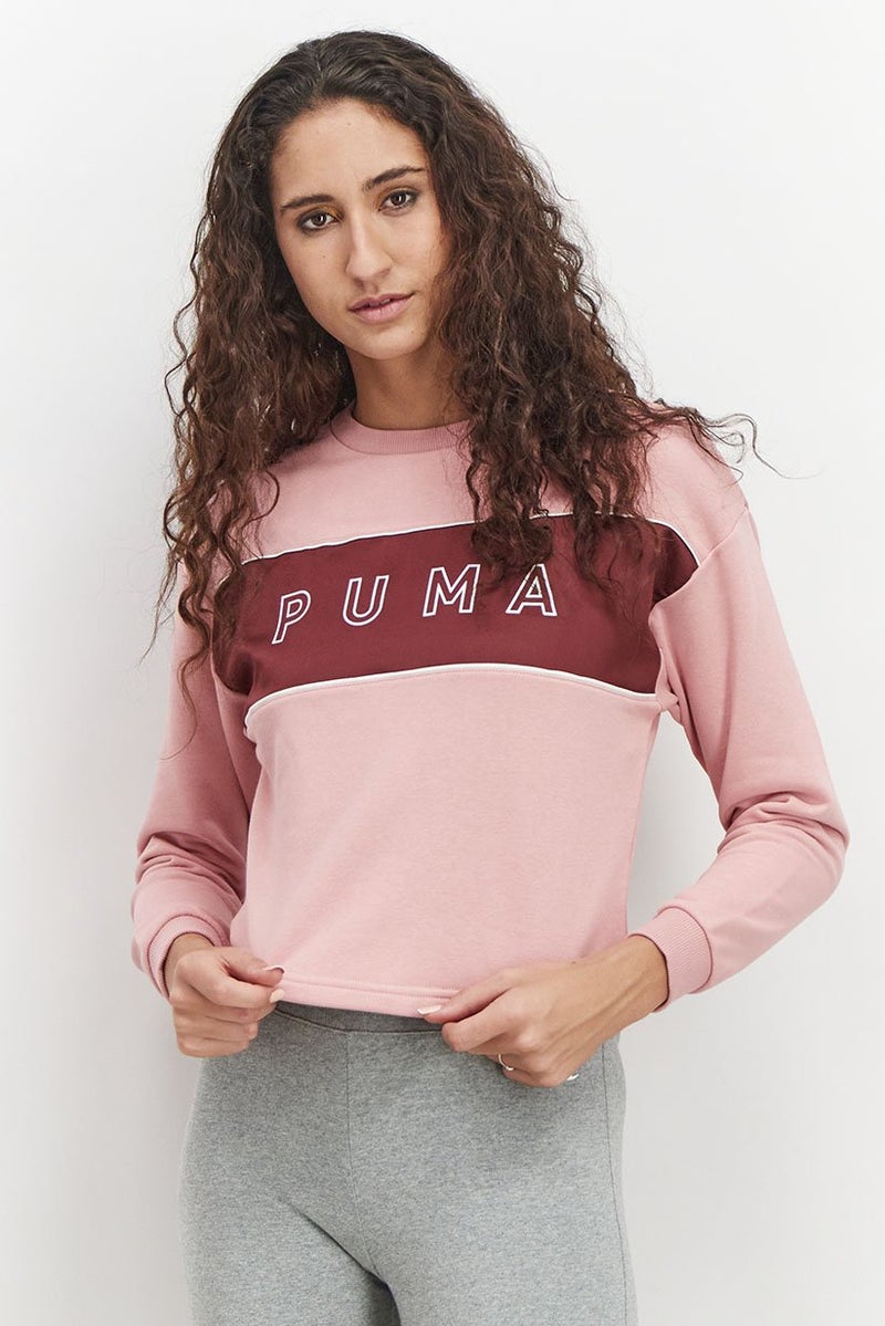 PUMA سويت شيرت ساتان بقلنسوة للنساء، لون وردي زفاف - Image 1