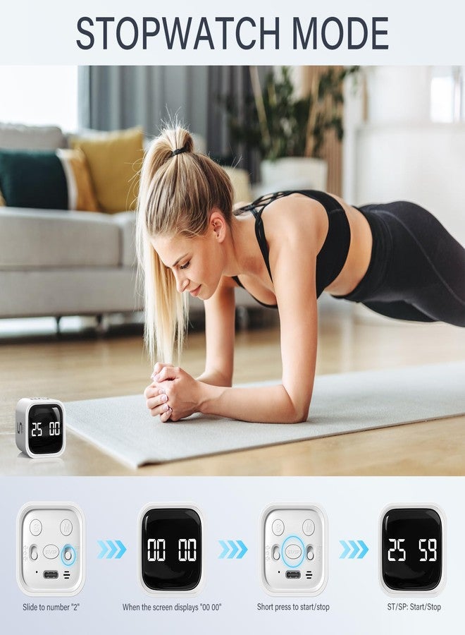 OORAII Rotating Pomodoro Timer 5, 25, 10 50 Minutes Preset, Desk Productivity Flip Timer, ADHD Tool Cube Countdown Stopwatch, Vibration/High/Low Volume/Custom Modes, for Work, Study, Back to School, White - Image 5