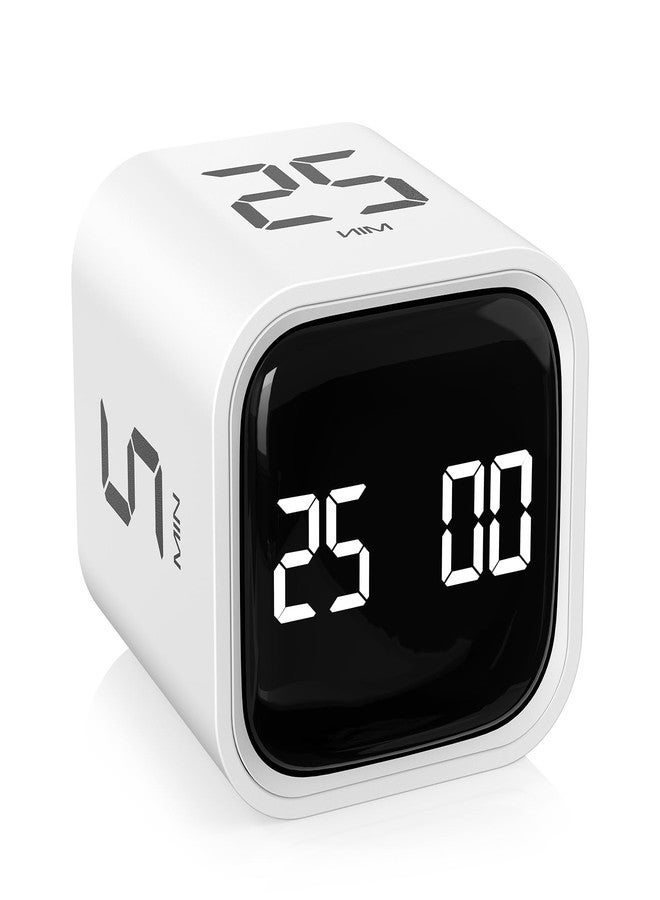 OORAII Rotating Pomodoro Timer 5, 25, 10 50 Minutes Preset, Desk Productivity Flip Timer, ADHD Tool Cube Countdown Stopwatch, Vibration/High/Low Volume/Custom Modes, for Work, Study, Back to School, White - Image 1