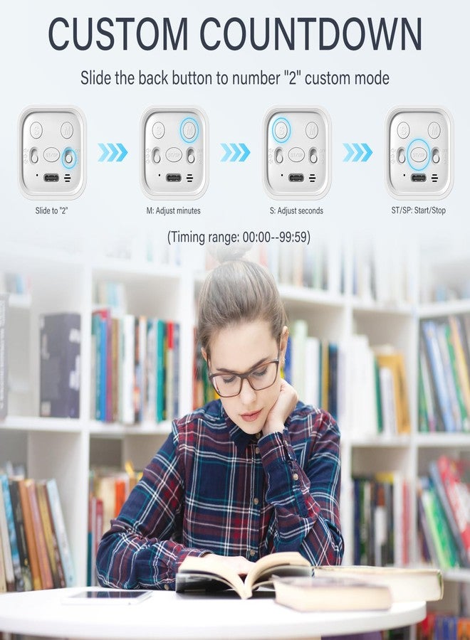 OORAII Rotating Pomodoro Timer 5, 25, 10 50 Minutes Preset, Desk Productivity Flip Timer, ADHD Tool Cube Countdown Stopwatch, Vibration/High/Low Volume/Custom Modes, for Work, Study, Back to School, White - Image 4