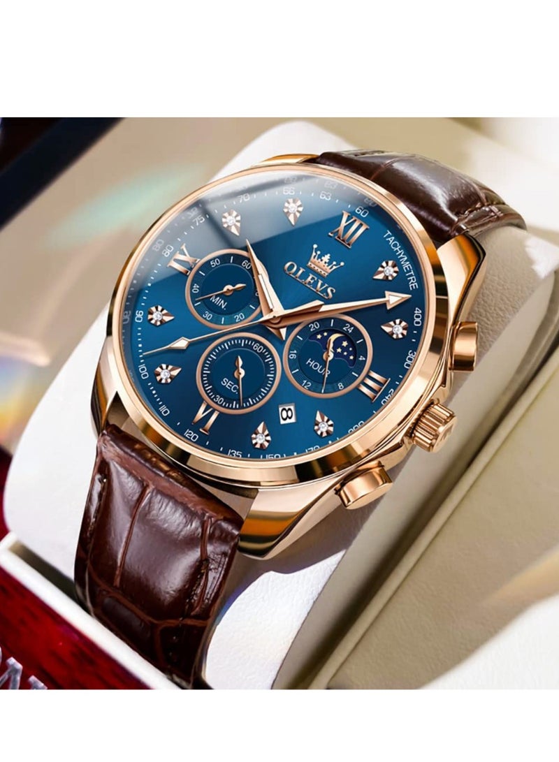 OLEVS Watches for Men Quartz Leather Chronograph Water Resistant Watch 2888 - Image 1