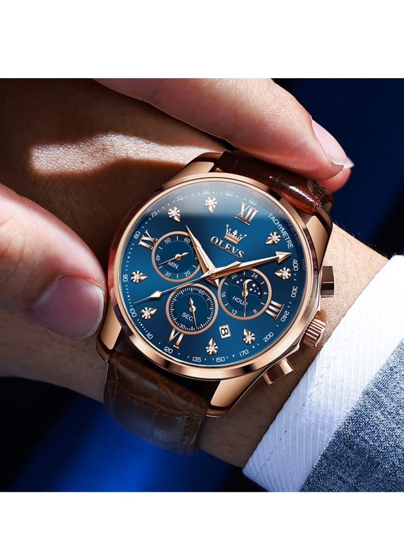 OLEVS Watches for Men Quartz Leather Chronograph Water Resistant Watch 2888 - Image 3