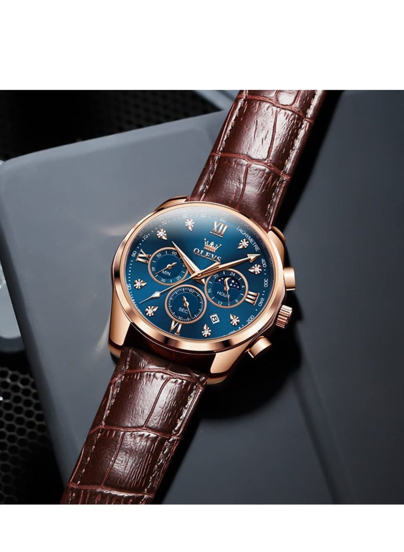 OLEVS Watches for Men Quartz Leather Chronograph Water Resistant Watch 2888 - Image 4