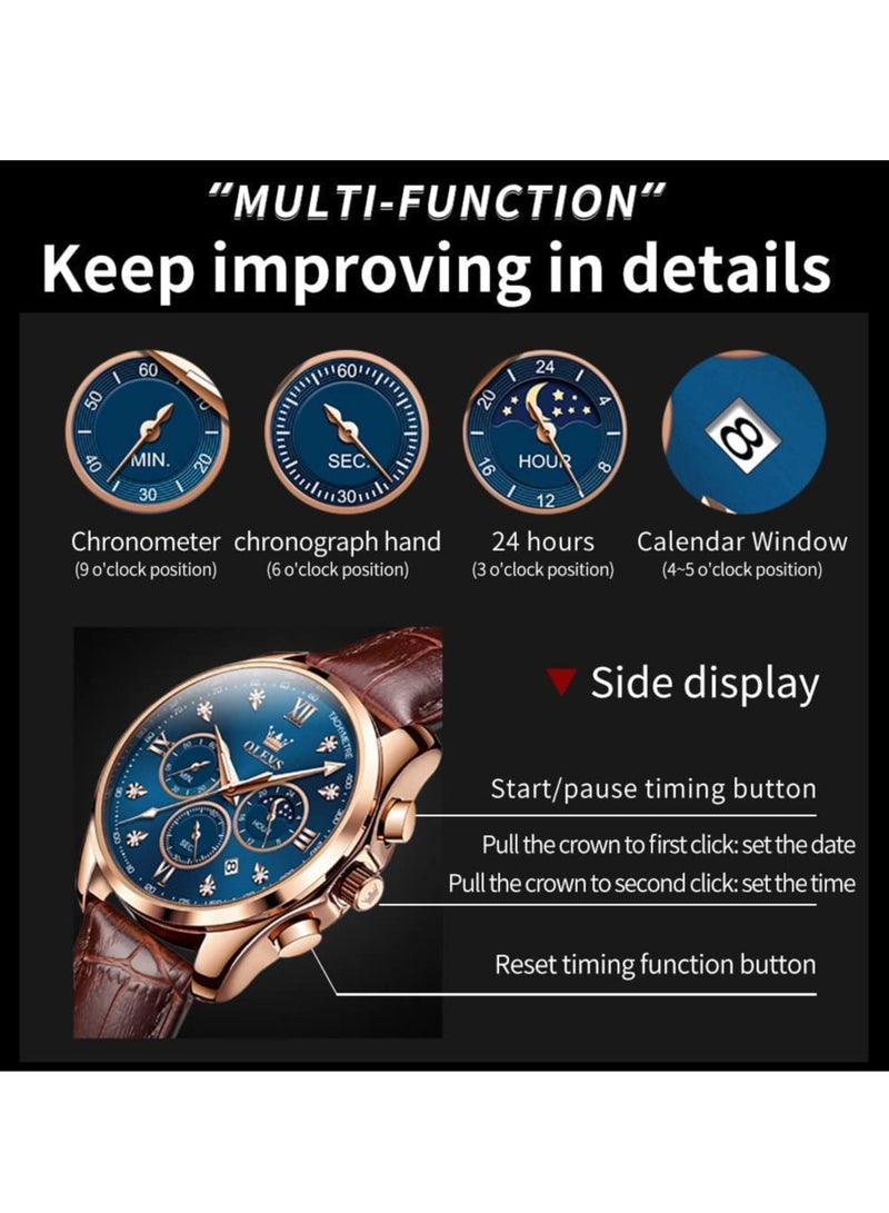 OLEVS Watches for Men Quartz Leather Chronograph Water Resistant Watch 2888 - Image 5