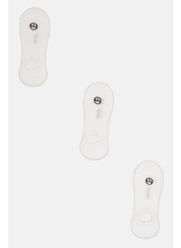 Women 3 Pair Brand Logo Invisible Socks, White