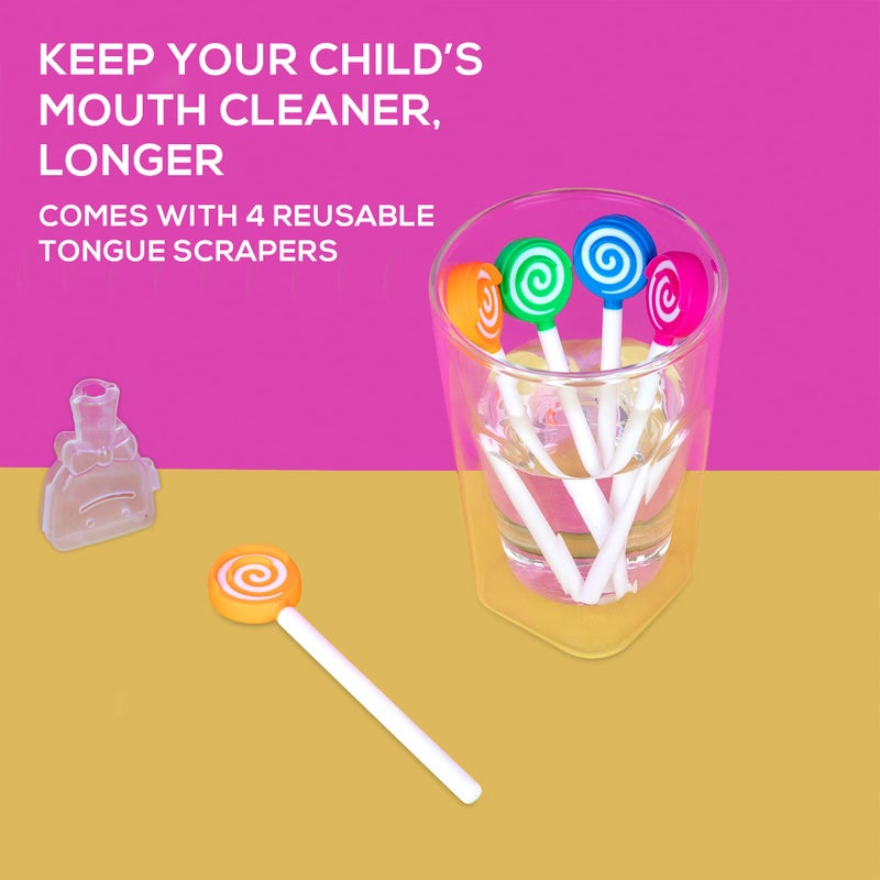 55Dental Kids Tongue Scraper or Cleaner Set â€“ BPA-Free Plastic Dental Scrapers Helps Freshen Bad Breath, Remove Gunk â€“ Multicolored with Easy-to-Grasp Handles and Brush Covers, Ages 2+ (Orange) - Image 4
