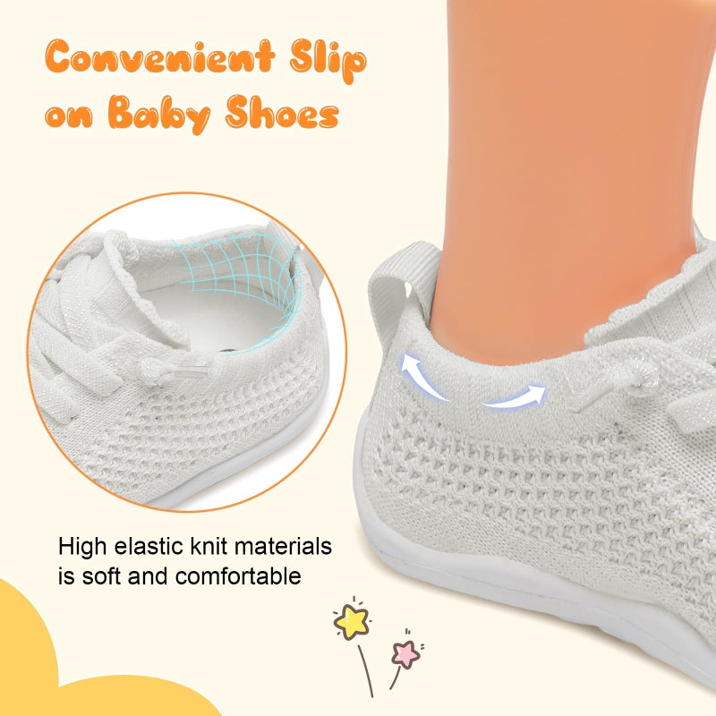 JIASUQI Infant First Walkers Shoes for Baby Sneaker Barefoot Shoes for Toddler Boys Girls White 12-18 Months - Image 4